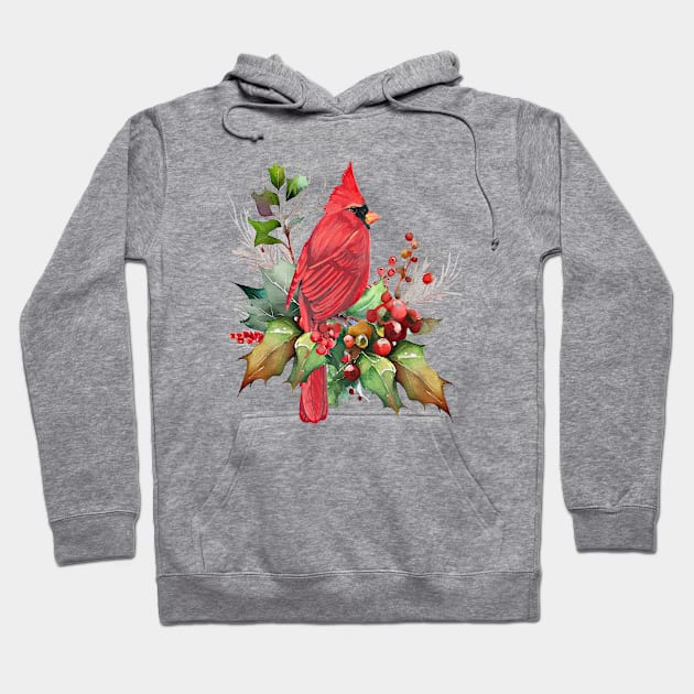 Cardinal Christmas on Shiplap A Hoodie by Jean Plout Designs